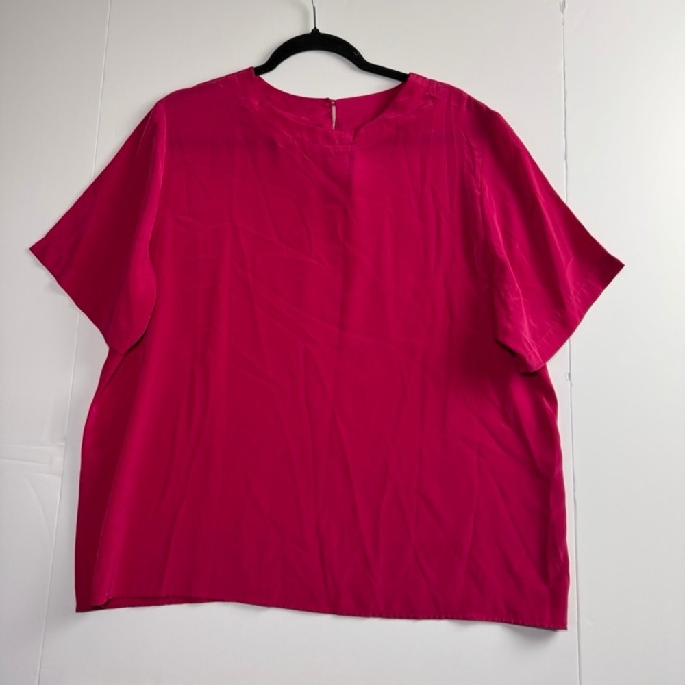 Hana Sung-II Magenta Pink Short Sleeve Blouse Keyhole Back 1X